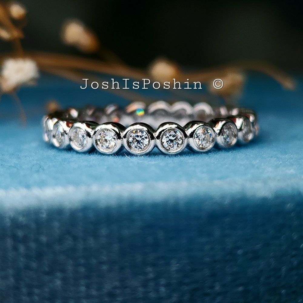 2MM full moissanite bezel set eternity band in sterling silver